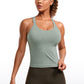 Seamless Ribbed Waist Length Racerback Built in Bra Tanks