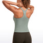 Seamless Ribbed Waist Length Racerback Built in Bra Tanks