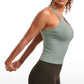 Seamless Ribbed Waist Length Racerback Built in Bra Tanks