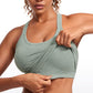 Seamless Ribbed Waist Length Racerback Built in Bra Tanks