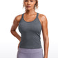 Seamless Ribbed Waist Length Racerback Built in Bra Tanks