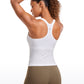 Seamless Ribbed Waist Length Racerback Built in Bra Tanks