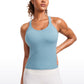 Seamless Ribbed Waist Length Racerback Built in Bra Tanks