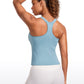 Seamless Ribbed Waist Length Racerback Built in Bra Tanks