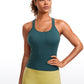 Seamless Ribbed Waist Length Racerback Built in Bra Tanks