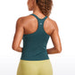 Seamless Ribbed Waist Length Racerback Built in Bra Tanks