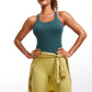 Seamless Ribbed Waist Length Racerback Built in Bra Tanks