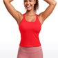 Seamless Ribbed Waist Length Racerback Built in Bra Tanks