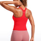 Seamless Ribbed Waist Length Racerback Built in Bra Tanks