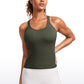 Seamless Ribbed Waist Length Racerback Built in Bra Tanks