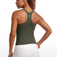 Seamless Ribbed Waist Length Racerback Built in Bra Tanks