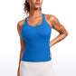 Seamless Ribbed Waist Length Racerback Built in Bra Tanks