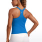 Seamless Ribbed Waist Length Racerback Built in Bra Tanks