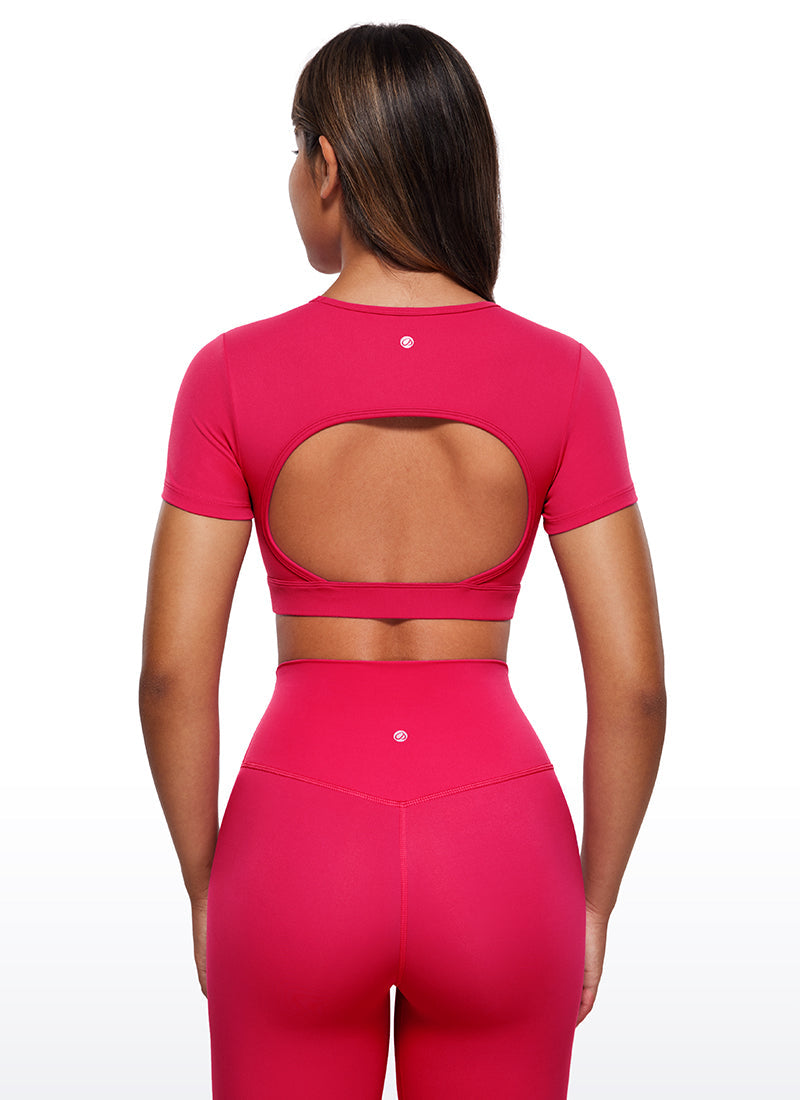 Butterluxe Open Back Cropped Short Sleeves