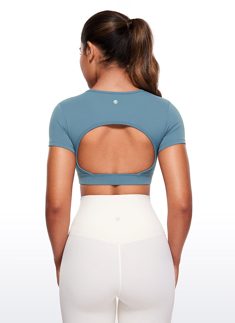 Butterluxe Open Back Cropped Short Sleeves