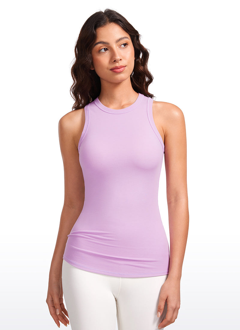 Ribbed Hip Length High Neck Racerback Tank