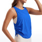 Pima Cotton High Neck Ruched Sides Tank Racerback