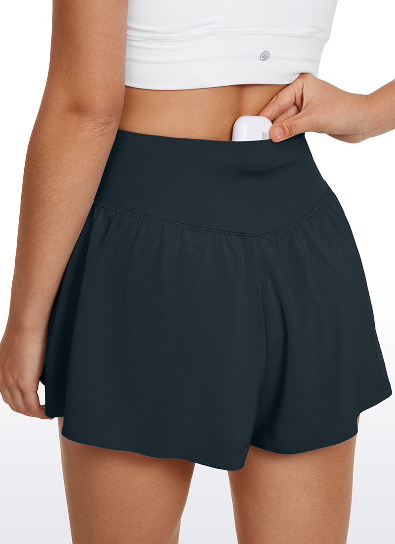 Feathery-Fit Soft 2 in 1 Flowy High Waisted Shorts - V Cross Waist