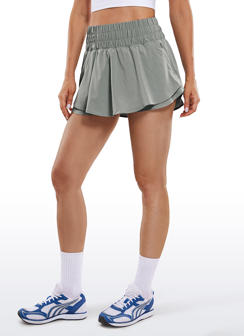 Feathery-Fit Soft High Waisted 2 in 1 Flowy Shorts with Zip Pockets