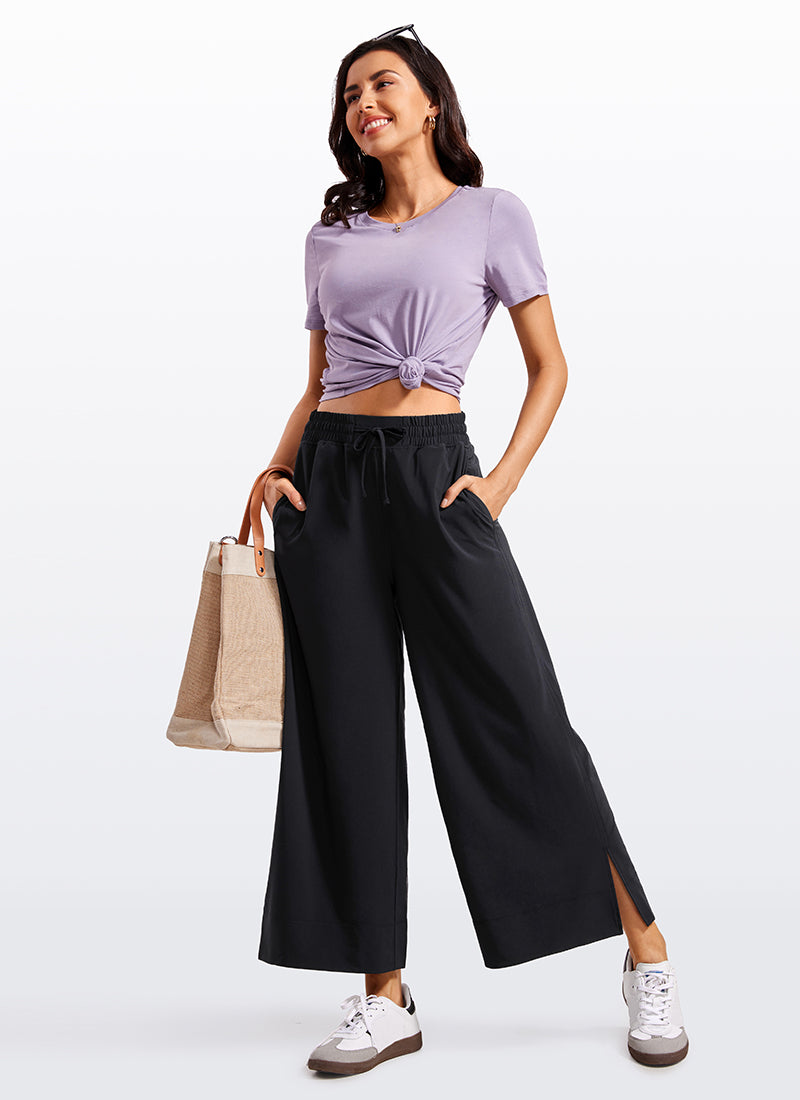 Feathery-Fit Soft Wide Leg High Waisted Capri Pants with Pockets 25''