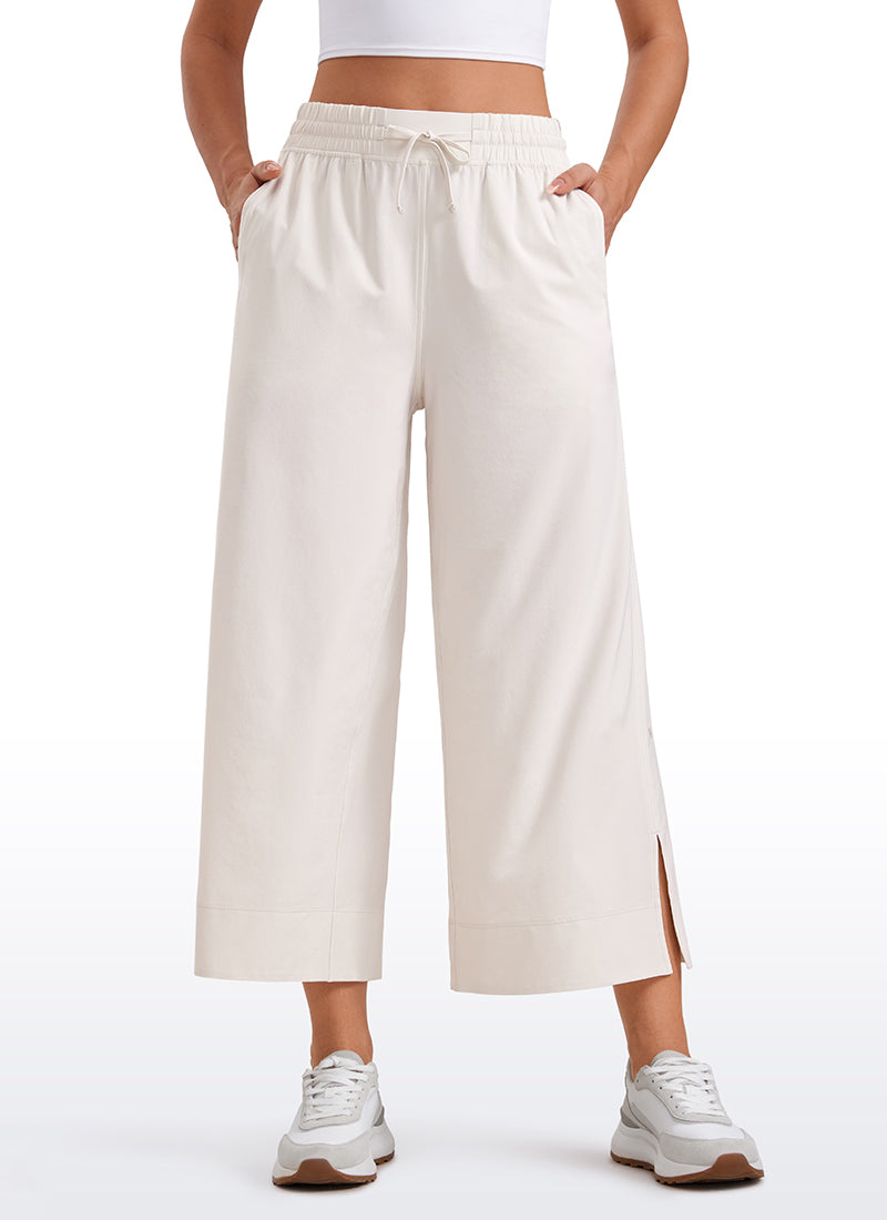 Feathery-Fit Soft Wide Leg High Waisted Capri Pants with Pockets 25''