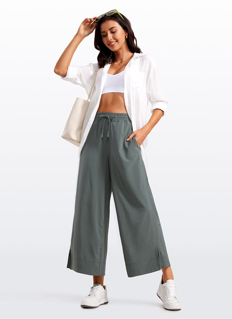 Feathery-Fit Soft Wide Leg High Waisted Capri Pants with Pockets 25''