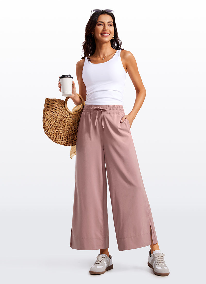 Feathery-Fit Soft Wide Leg High Waisted Capri Pants with Pockets 25''