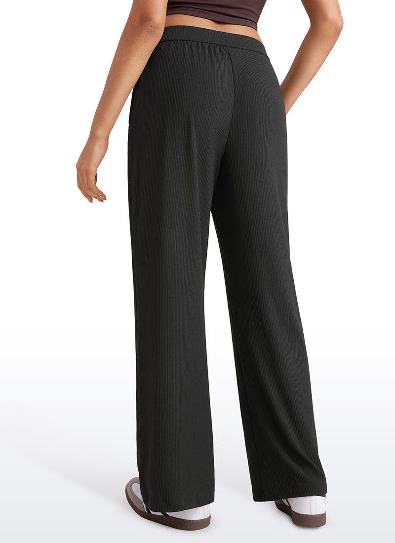 Ribbed High Rise Wide Leg Sweatpants with Pockets 30.5"