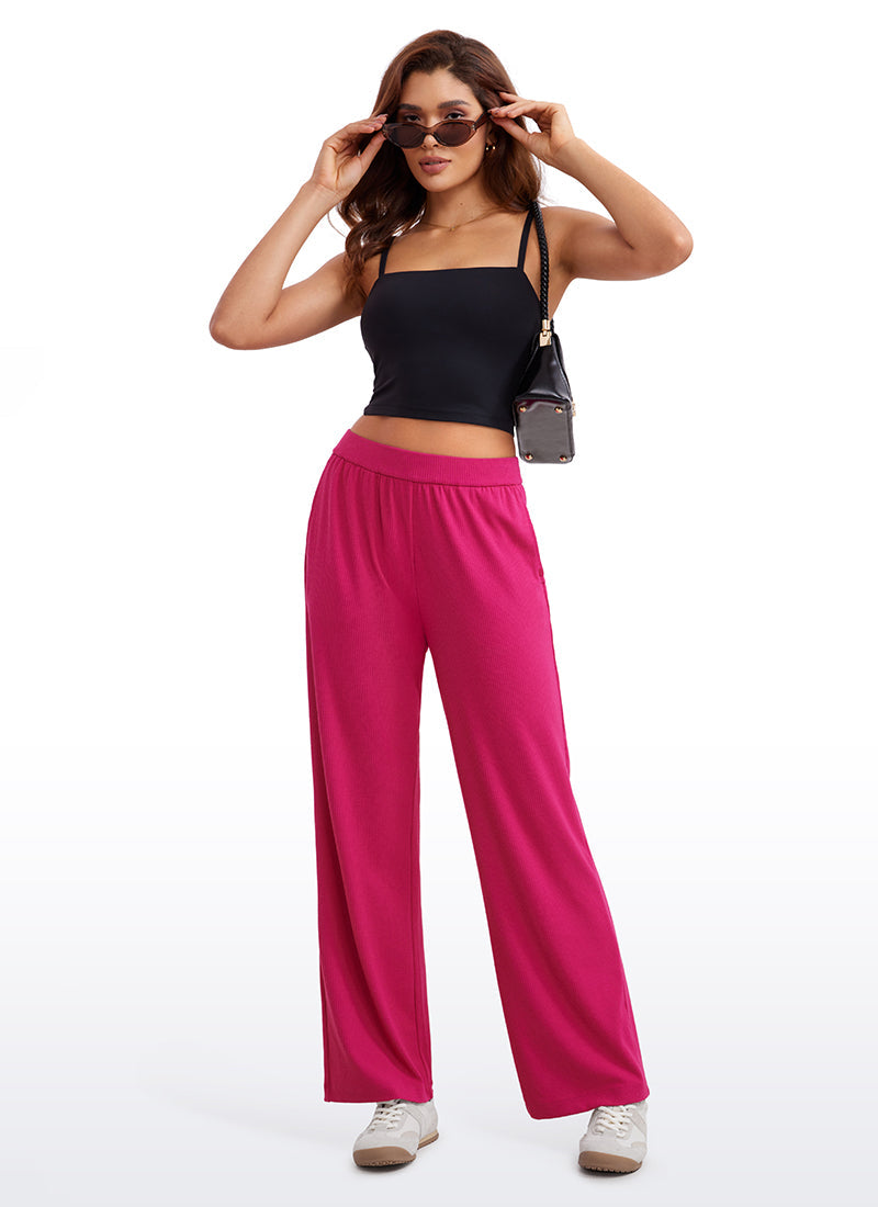 Ribbed High Rise Wide Leg Sweatpants with Pockets 30.5"