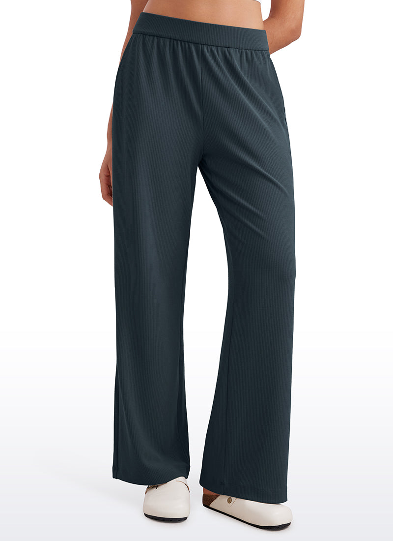 Ribbed High Rise Wide Leg Sweatpants with Pockets 30.5"