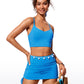 High Waisted Ruched Swim Skirt Adjustable Side