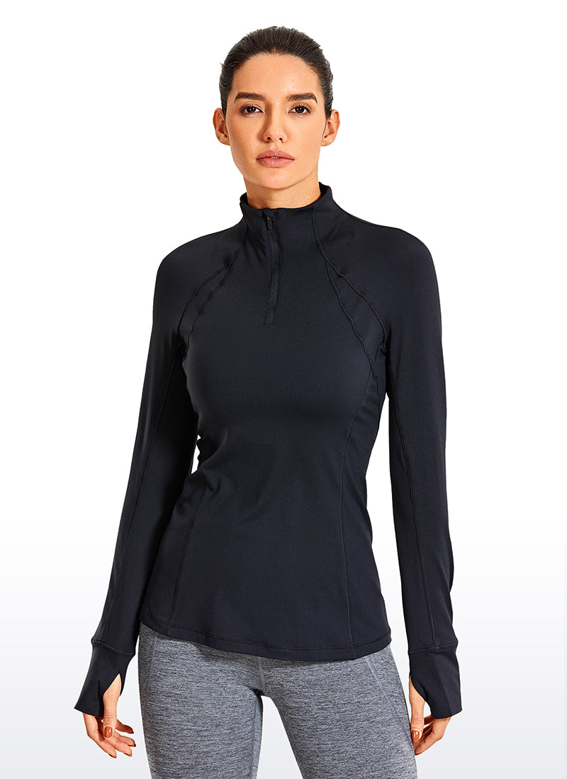 Brushed Quarter-Zip Long Sleeve with Thumb Holes