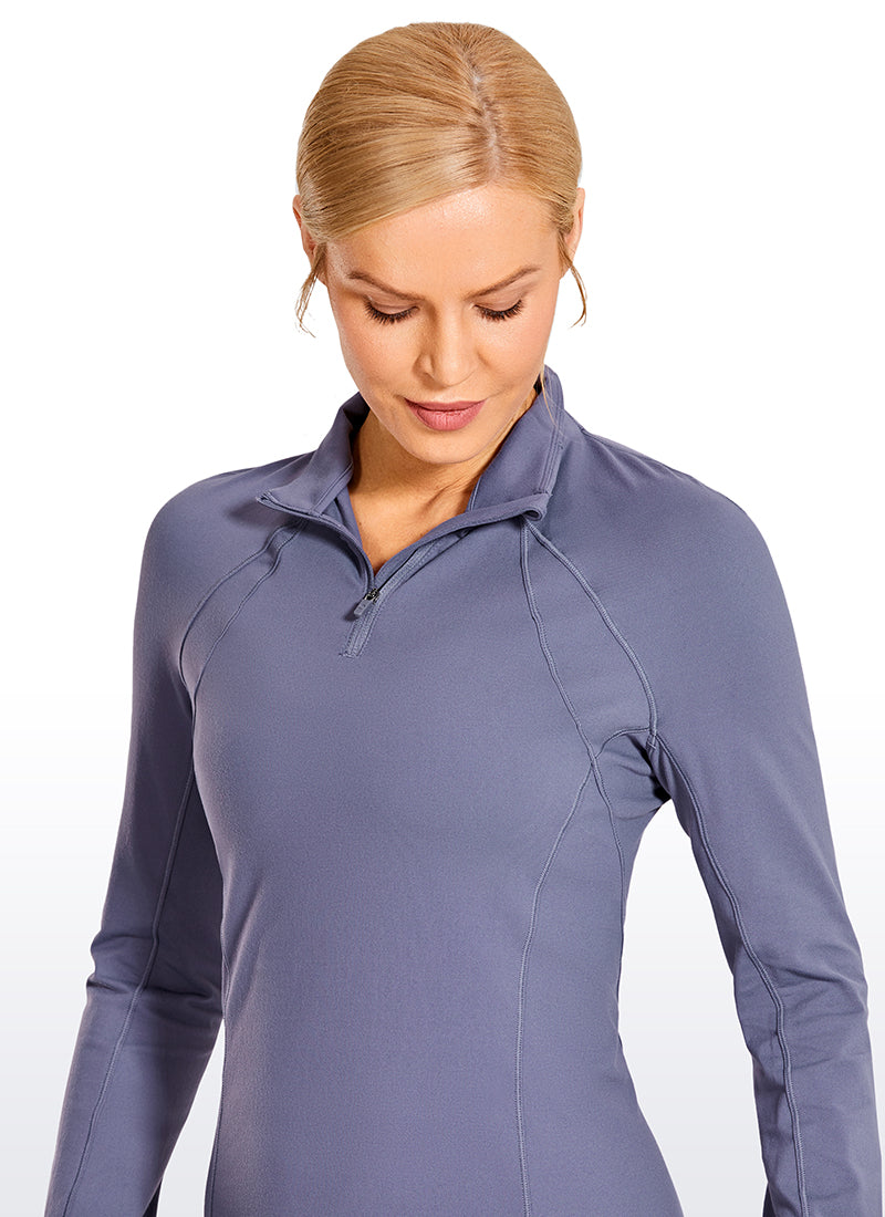 Brushed Quarter-Zip Long Sleeve with Thumb Holes