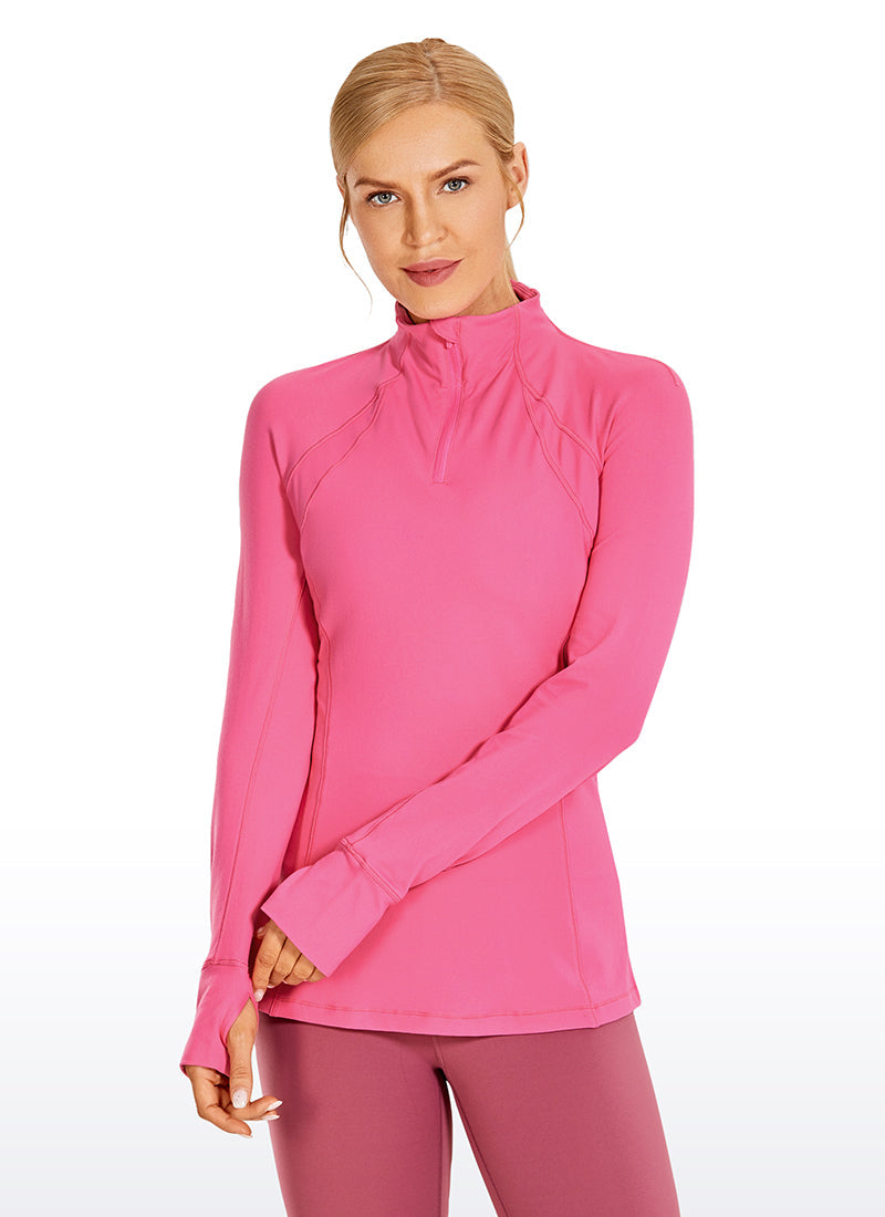 Brushed Quarter-Zip Long Sleeve with Thumb Holes