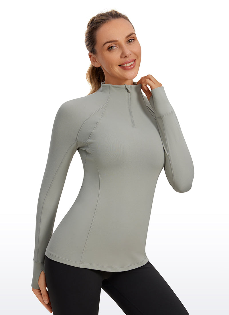 Brushed Quarter-Zip Long Sleeve with Thumb Holes