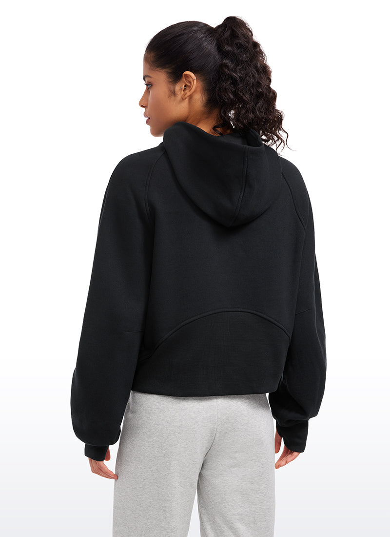 Fleece Lined Half Zip Hoodies with Thumb Holes