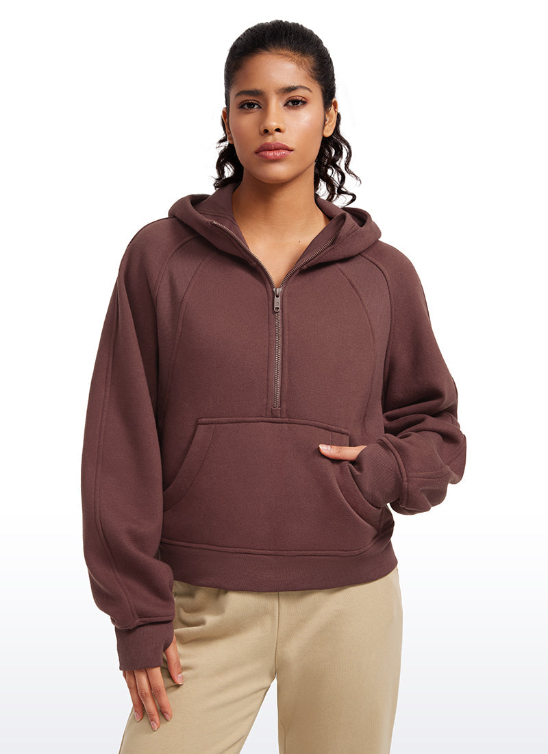 Fleece Lined Half Zip Hoodies with Thumb Holes