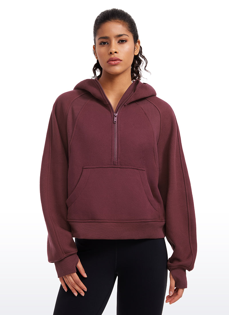 Fleece Lined Half Zip Hoodies with Thumb Holes