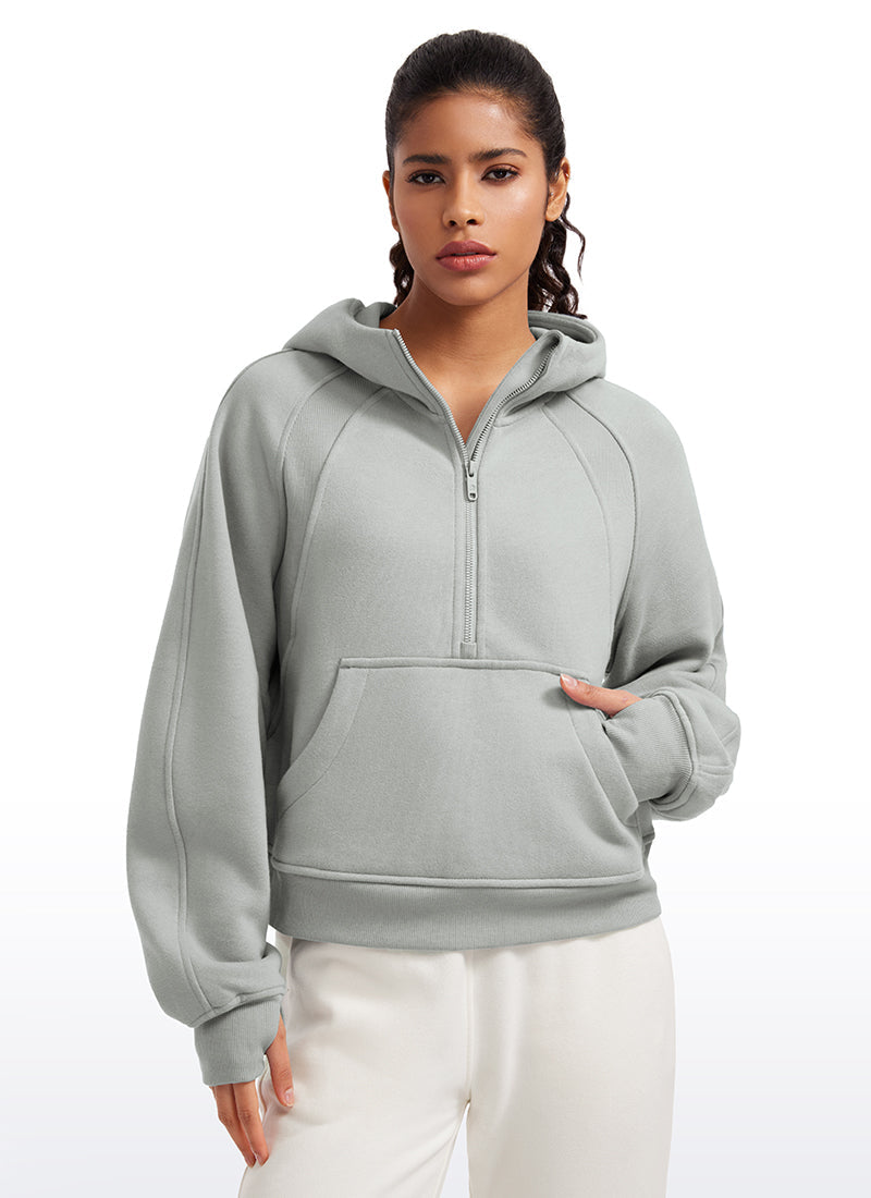 Fleece Lined Half Zip Hoodies with Thumb Holes