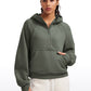 Fleece Lined Half Zip Hoodies with Thumb Holes