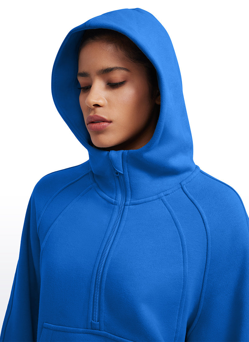 Fleece Lined Half Zip Hoodies with Thumb Holes