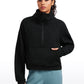 Fleece Lined Half Zip Hoodies Funnel Neck with Thumb Holes