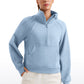 Fleece Lined Half Zip Hoodies Funnel Neck with Thumb Holes