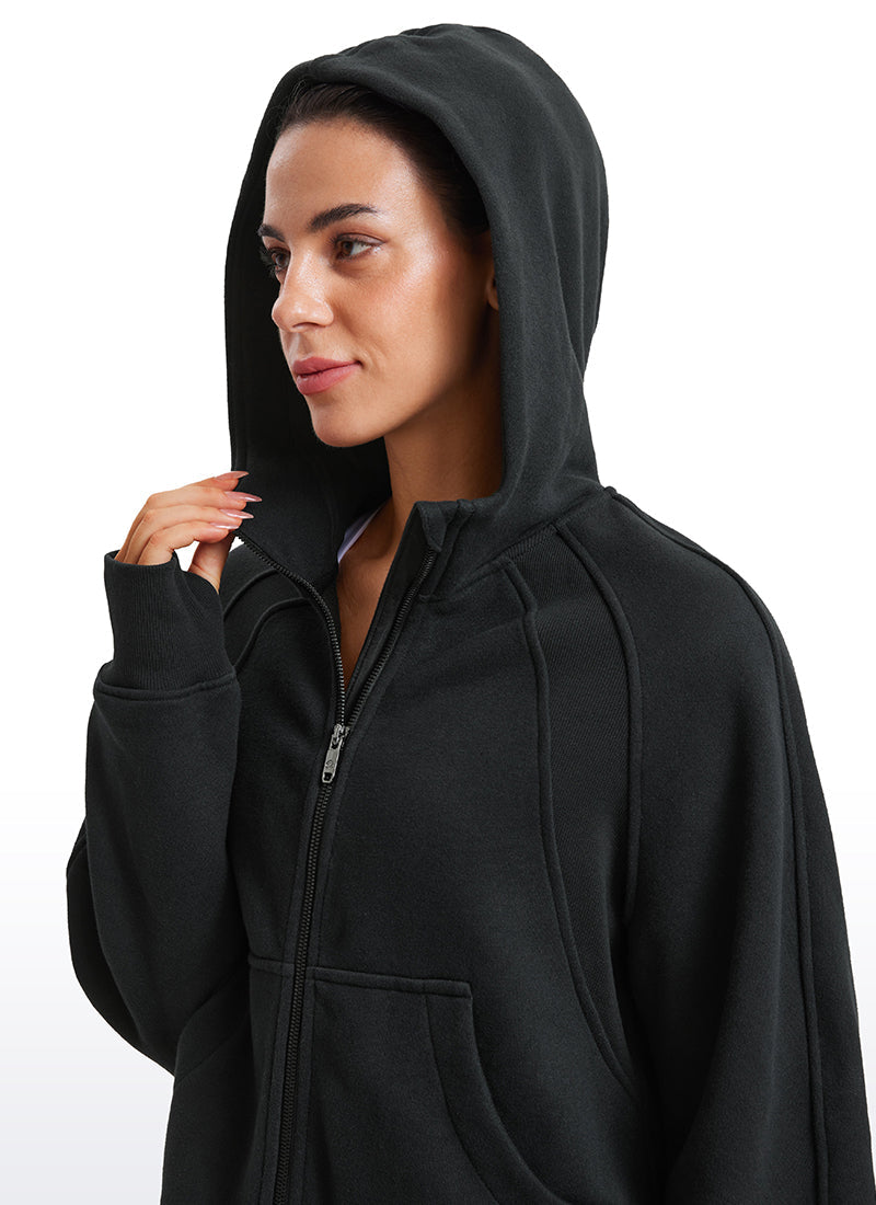 Fleece Lined Full Zip Hoodies with Thumb Holes