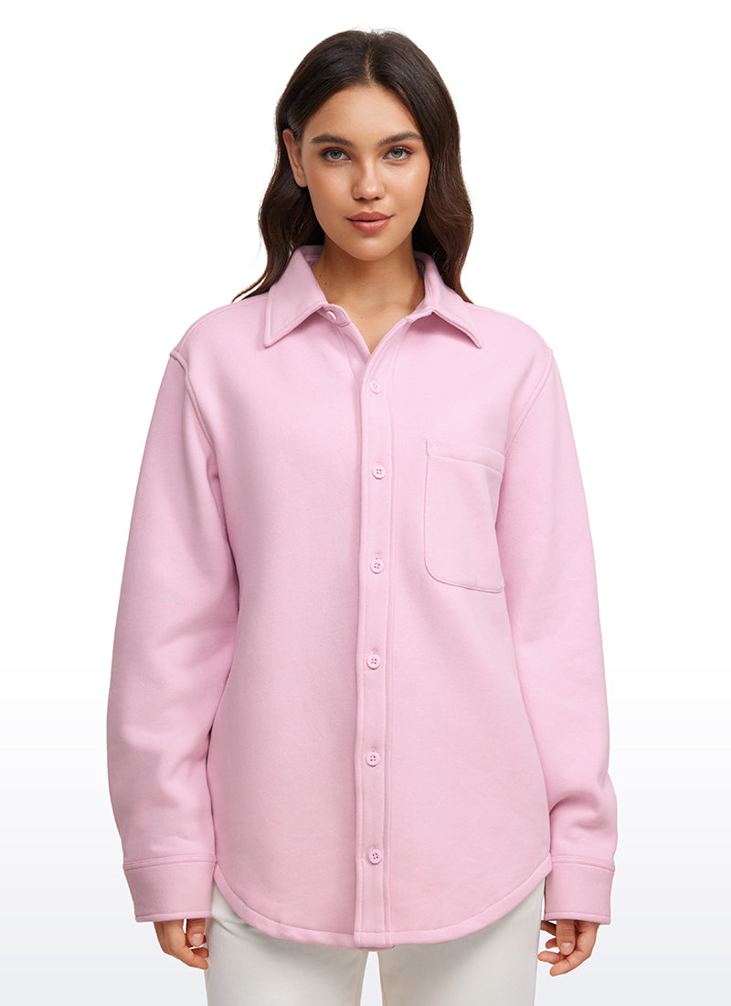 Cotton Fleece Lined Button Down Oversized Jackets