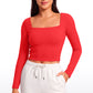 Butterluxe Double Lined Cropped Long Sleeves Square Neck