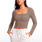 Butterluxe Double Lined Cropped Long Sleeves Square Neck