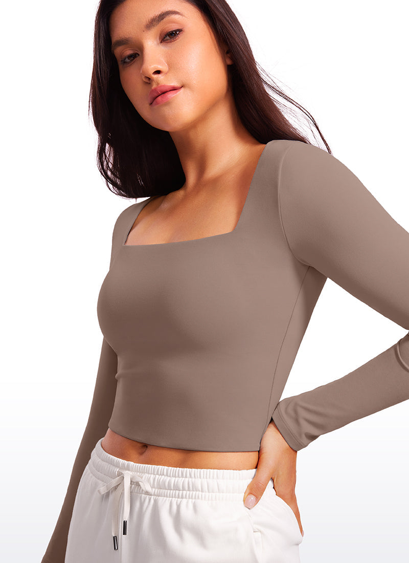 Butterluxe Double Lined Cropped Long Sleeves Square Neck