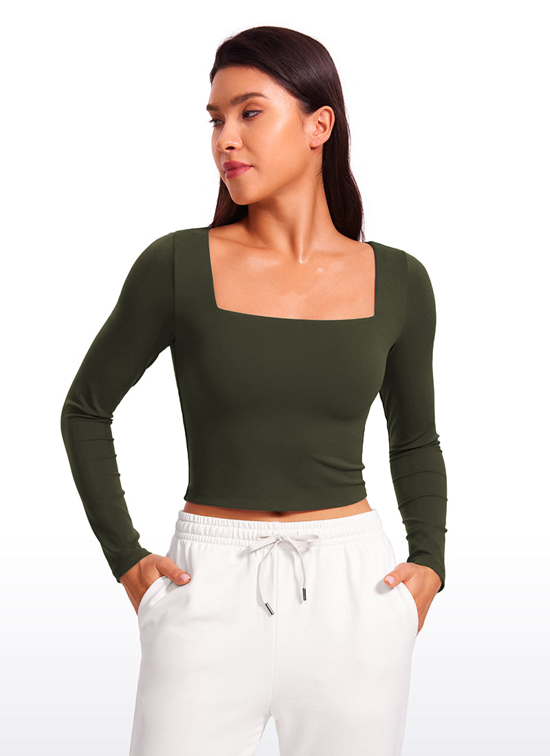 Butterluxe Double Lined Cropped Long Sleeves Square Neck