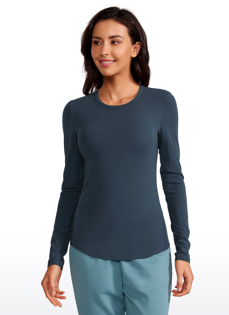 Ribbed Crewneck Hip Length Long Sleeves